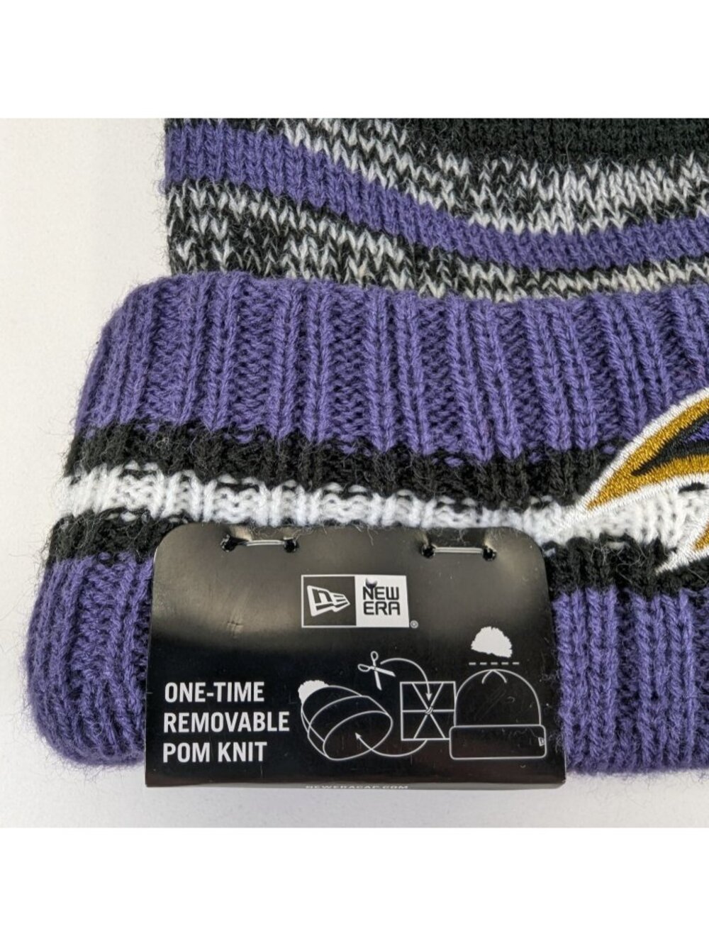 Baltimore Ravens Striped Sideline Winter Beanie W/ Pom Knit Hat By New Era - Picture 6 of 9
